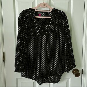 Vince Camuto Black and White Polka Dot V-Neck 3/4 Sleeve Blouse (size Large)